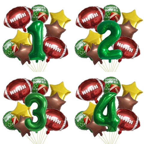 Football Theme Party Balloon Kit Number Green Aluminum Foil Balloon Super Bowl Birthday Decoration Touch Down Sports Party Supplies