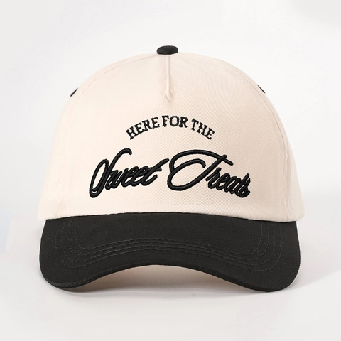 Casquette De Baseball Vintage Bicolore Polyester Broderie Sweet Treats Visière Incurvée Réglable Respirante Soleil