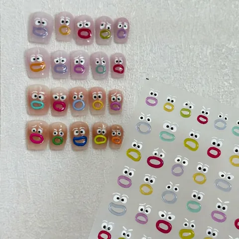 3D Relief Nail Art Stickers Jelly Funny Monster Mouth Eyes Colorful Graffiti Adhesive Cartoon DIY Manicure Decoration