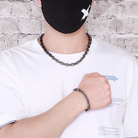 Collar Y Pulsera De Cadena 316L Acero Inoxidable Hip Hop Punk Estilo Industrial Joyas Hipoalergénicas Para Hombres