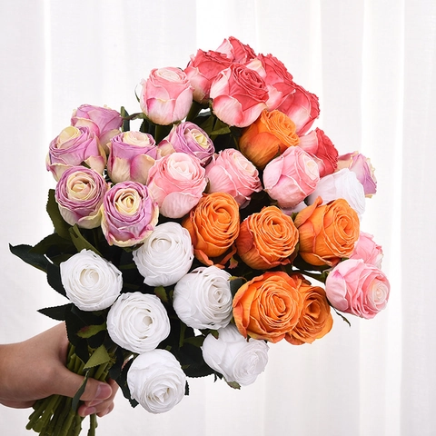 Künstliche Rosenblüte Einzelner Stiel Polyester Satin Realistische Gebrannte Kante Vintage Heim Hochzeit Dekoration