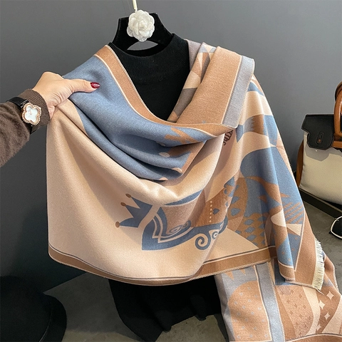 Écharpe En Viscose D'hiver Pour Femmes Motif Cartes De Poker Glands Franges Châle Long Chaud Couleur Contrastée Douce