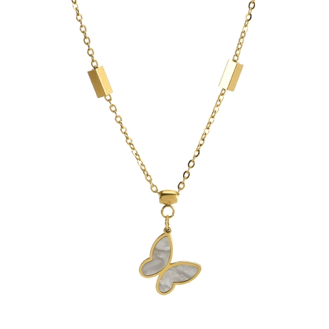 Collar Con Colgante De Mariposa Acero De Titanio Con Nácar Blanco Cadena De Bloques Geométricos Joyería Para Mujeres