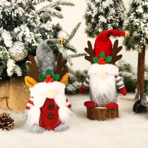 Noorse Kerstkabouter Pluche Poppen Rendier Gezichtloze Oude Man Rudolph Ornament Met Geweien En Bel Tafelblad Kerstdecor