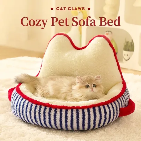 Winter Warm Huisdier Bed Sofa Koraalfluweel PP Katoen Pluche Cartoon Cactus Gestreepte Wasbaar Anti Slip Voor Katten Honden