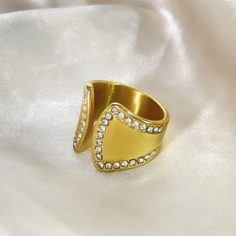Minimalist Stainless Steel Open Ring For Women 18K Gold Plated Irregular Rhinestone Inlaid Personalized Jewelry Finger Ring