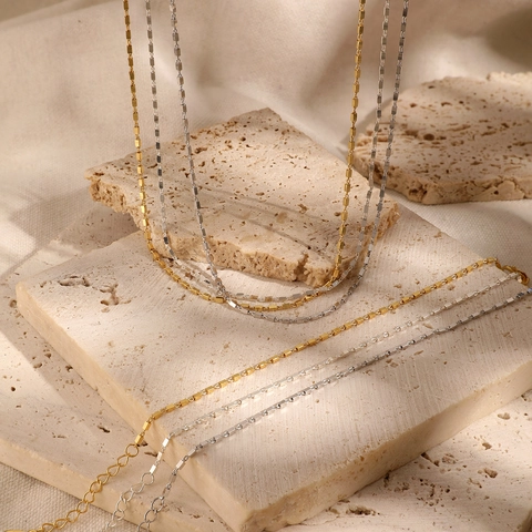 925 Sterling Silver Minimalist Square Block Chain Necklace Bracelet Set Fashion Light Luxury Jewelry For Women Gift