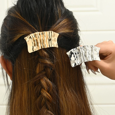 Pince À Cheveux Vague Irrégulière Alliage Style Métal Liquide Texture Froissée Barrettes À Ressort Pour Femmes Accessoire Mode