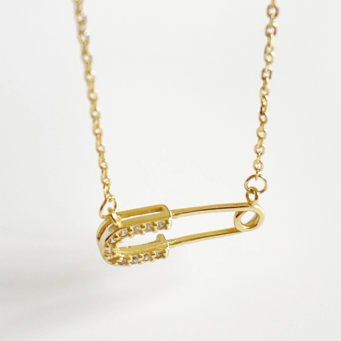 Collana Con Ciondolo A Spilla Da Balia Argento Sterling 925 Placcato Oro 18K Minimalista Gioielli In Zircone