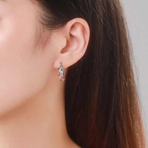 925 Sterling Silver Hoop Earrings With Colorful Zircon Stones Rainbow Chic Fashion Jewelry For Women