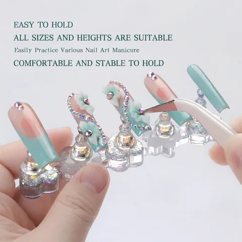 Magnetic Nail Art Practice Stand Resin Aurora Glitter Heart Flower Tip Holder Display Base DIY