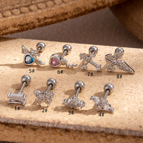 Orecchini Piercing Cartilagine Elica In Acciaio Inossidabile Rame Zircone Chiusura Vite Farfalla Cuore Croce Per Donne