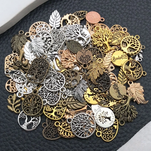 Mixed Alloy Tree Of Life Leaf Charms Hollow Botanical Plant Pendants For DIY Jewelry Making Bracelet Necklace Keychain Accessories