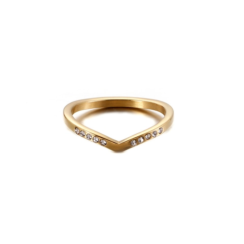 Edelstahl V-Form Ring Damen Eingelegter Zirkon Minimalistischer Wishbone Chevron Mode Schmuck Zubehör