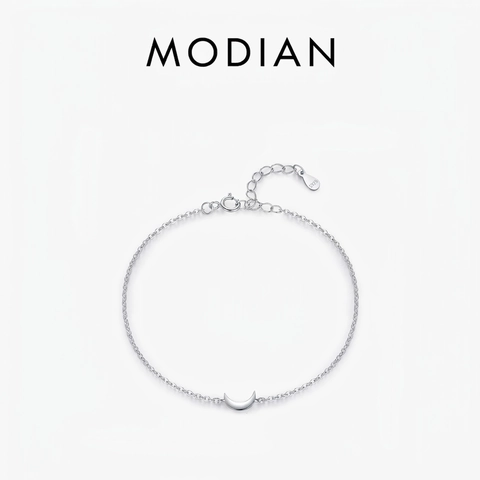 Pulsera De Media Luna De Plata De Ley 925 Minimalista Pulida Cadena Ajustable Joyería Para Mujer