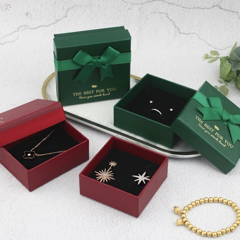 Elegante Schleife Schmuck Geschenkbox Papier Pappe Quadratische Aufbewahrung Organizer Koffer Für Ringe Halsketten Armbänder Verpackung