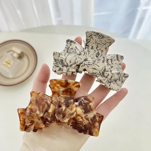 Bow Hair Claw Clip Acetate Tortoiseshell Marble Pattern Elegant Shark Clip Large Strong Hold For Women Girls