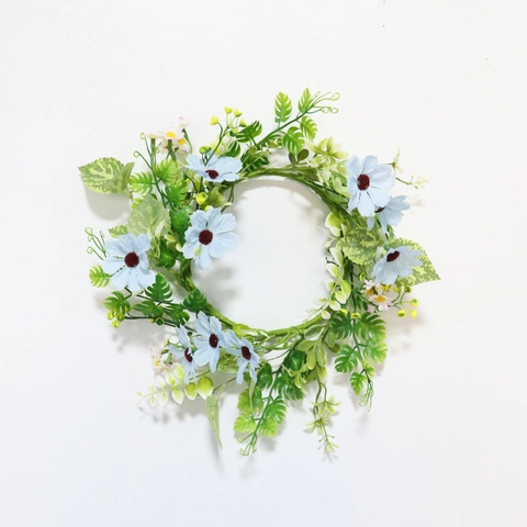 Artificial Flower Wreath Satin Daisy Plastic Greenery Candle Ring For Wedding Party Home Decor Door Wall Hanging Romantic