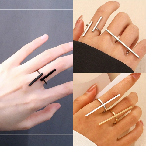 Geometric Minimalist Line Bar Open Ring Adjustable Metal Alloy Fashion Jewelry For Women Men Ins Style