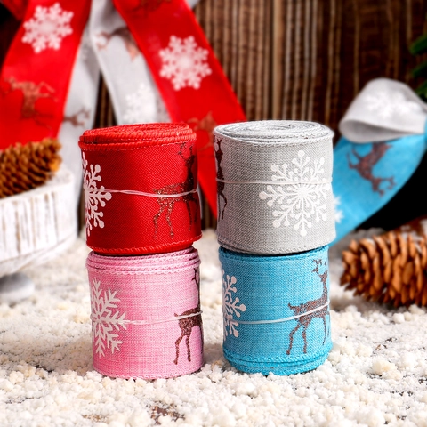 Cinta de Navidad Con Alce y Copos de Nieve de Purpurina para Decoración de Árbol de Navidad Envoltura de Regalo Festiva Cinta de Tela