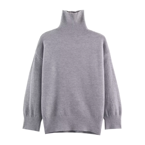 Women High Collar Knitted Sweater Solid Color Casual Long Sleeve Pullover Autumn Winter Ribbed Cuffs Warm Tops For Ladies