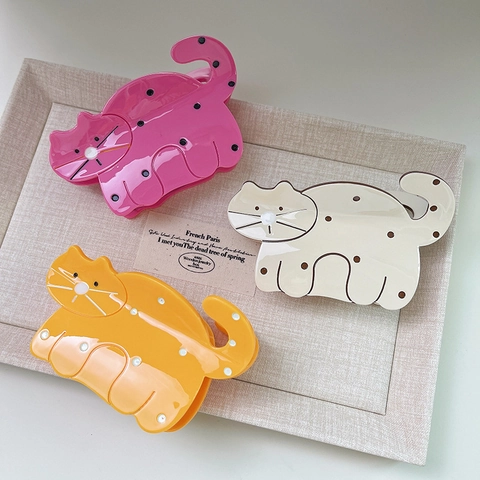 Acetate Haarklammer Cartoon Katze Design Punktmuster Große Shark Clip Niedliches Französisches Haarstyling Accessoire Damen