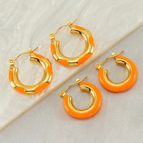Orecchini A Cerchio Vintage Donna Placcato Oro Acciaio Inossidabile Onda Geometrica Smalto Moda Gioielli Accessorio