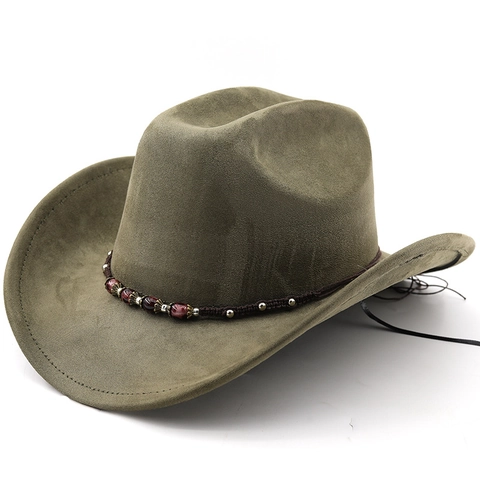 Cappello Da Cowboy Occidentale Retrò Camoscio Tesa Larga Jazz Fedora Con Fascia Intrecciata Di Perline Etniche Per Viaggi All Aperto Uomini Donne
