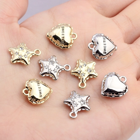 Alloy Heart Star Pendants Sweetie Engraved Rhinestone Charms For DIY Jewelry Making Earrings Necklace Bracelet Accessory