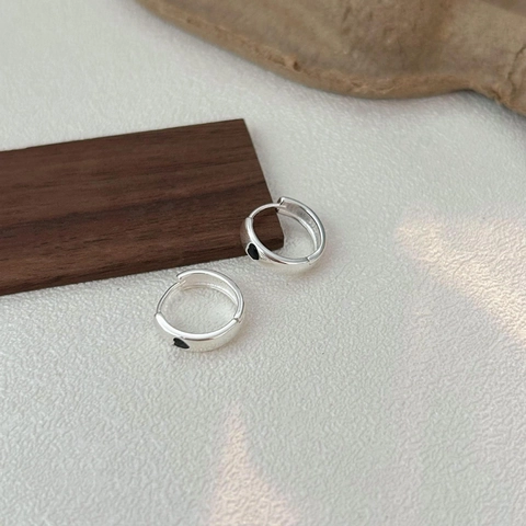 925 Sterling Silber Creolen Mit Schwarzem Emaille Herz Minimalistischer Koreanischer Stil Schmuck Für Damen