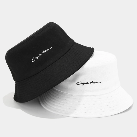 Bucket Hat Baumwolle Vintage Buchstaben Stickerei Atmungsaktiv Sonnenschutz Sommer Reise Lässig Mode