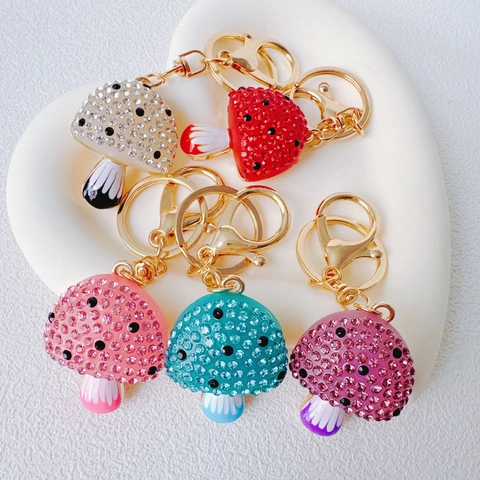 Portachiavi A Fungo Con Strass Colorati Ciondolo In Metallo Smaltato Palla Di Pelo Corda Intrecciata Ornamento Per Borsa