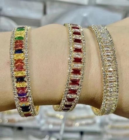 Mode Koperen Zirconia Open Armring Voor Vrouwen Geometrisch Ingelegde Verguld Gekleurde Zirkoon Armband Sieraden Cadeau