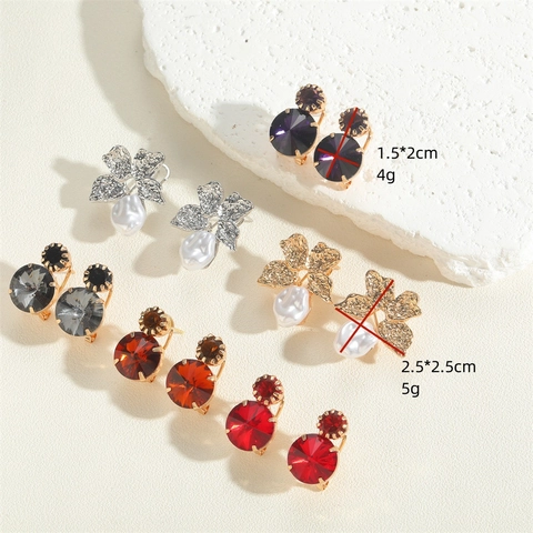 Orecchini a Bottone in Rame e Acrilico a Forma di Fiore Vintage Francese per Donna Con Perla Artificiale Strass Gioielli