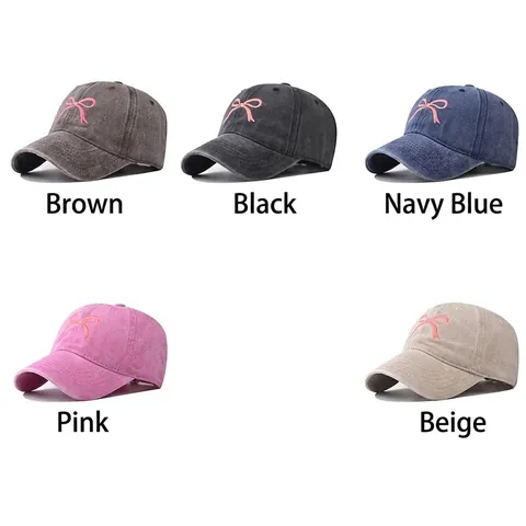 Gorra De Béisbol De Algodón Lavado Con Bordado De Lazo Rosa Vintage Ajustable Gorra De Sol Para Mujer