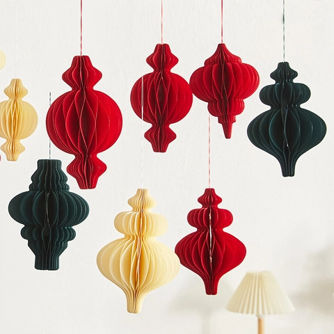Christmas Honeycomb Paper Hanging Ornaments Folding Lantern Candy Angel Shape For Holiday Party Mall Window Decor