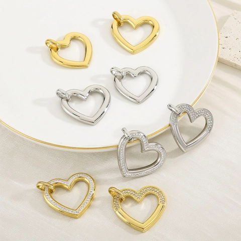 Heart Pendant Necklace Stainless Steel 18K Gold Plated Rhinestone Hollow Design Fashion Jewelry For Women