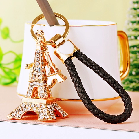 Portachiavi Torre Eiffel Strass Lega Di Zinco Corda Intrecciata Pendente Per Borsa Auto Fascino Moda Romantica Regalo