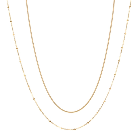 Minimalist Stainless Steel Double Layered Necklace For Women Gold Silver Snake Chain Bead Chain Clavicle Chain Fashion Jewelry Gift