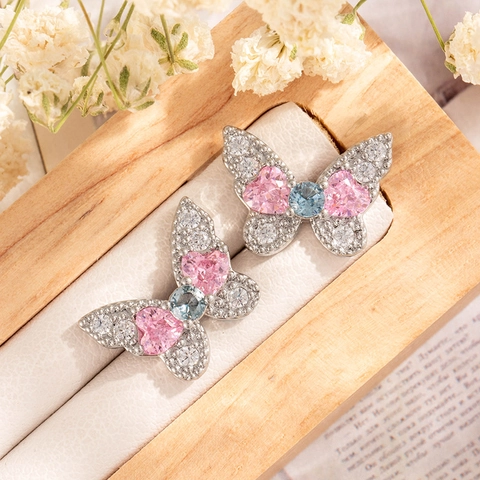 Vlinder Kraakbeen Piercing Studs Hart Roze Blauwe Zirkonia Titanium Staal Koper Schroefsluiting Sieraden