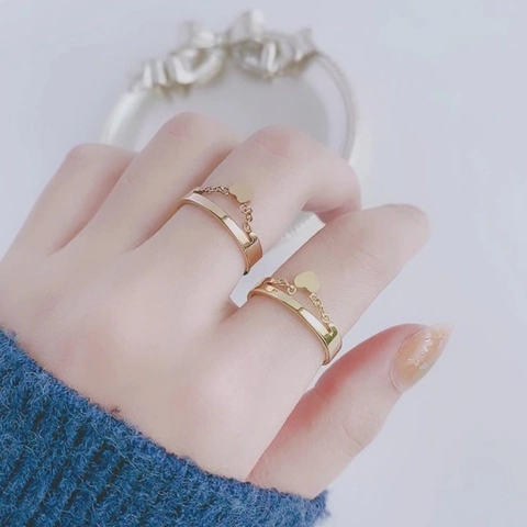 Minimalistisch Titaniumstaal Hart Ketting Ring Voor Vrouwen Koreaanse Stijl Open Verstelbare Ring Mode Sieraden
