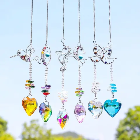 Crystal Suncatcher Hanging Ornament Heart Prism Rainbow Maker Wire Wrapped Animal Metal Frame Garden Decor