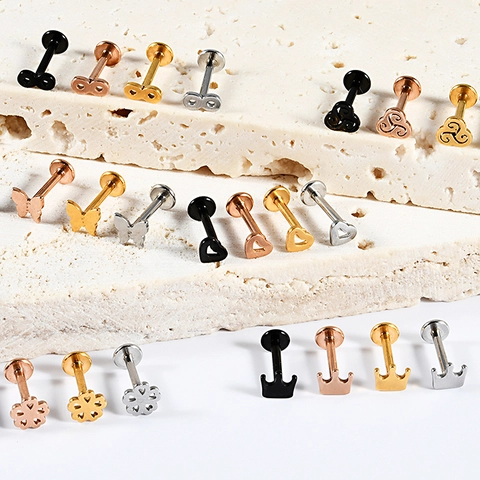 Piercing Labbro Acciaio Inossidabile Filetτο Interno Base Piatta Gioielli Cartilagine Corona Farfalla Cuore Infinito