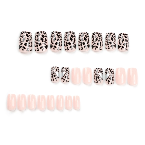 Leopard Print Press On Nails Pink Nude Long Square Artificial False Nails For Women Daily Wear Professional Nail Art
