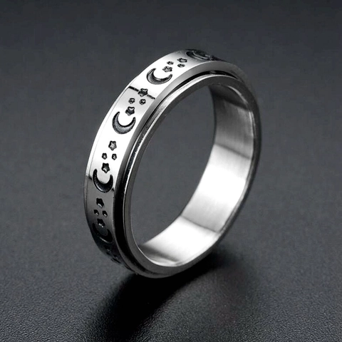 Spinner Ring Titanium Steel Stress Relief Rotatable Star Moon Sun Heart Daisy Engraved Band Ring For Men Women Unisex Fashion