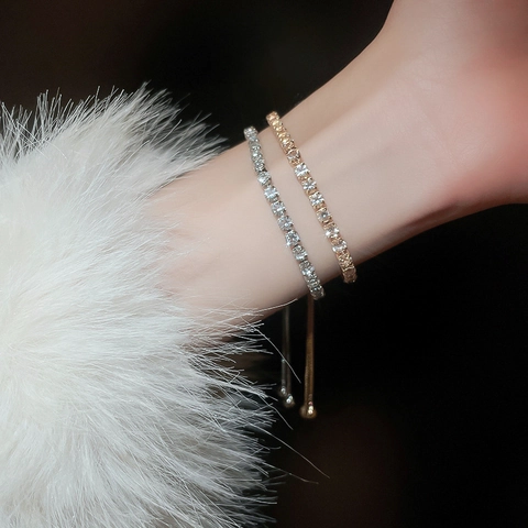 Pulsera De Tenis Geométrica De Cristal Aleación De Cobre Cordón Ajustable Bolo Circonita Incrustada Joyería De Lujo Mujer