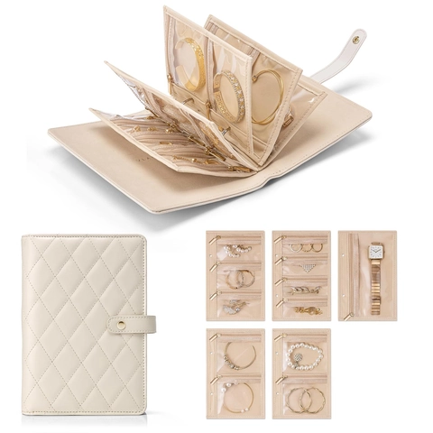 Sieraden Organizer Boek Draagbare PU Lederen Reistas Voor Kettingen Oorbellen Ringen Gewatteerde Diamant Patroon Binder