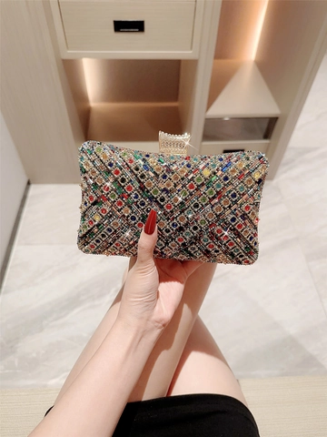 Borsa Da Sera Con Strass Diamante Colorato Telaio In Metallo Catena Pochette Per Donne Festa Matrimonio Lusso Elegante