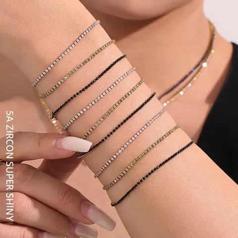 Zircon Tennis Bracelet Stainless Steel Thin Chain Stackable 18K Gold Plated Fashion Jewelry For Women