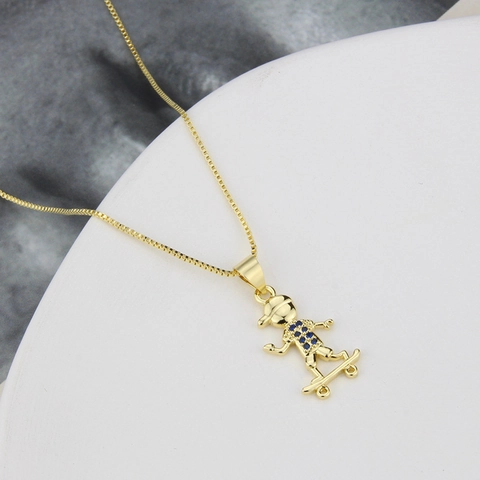 Copper Gold Plated Zircon Skateboard Boy Roller Skating Girl Pendant Necklace Fashion Simple Jewelry For Couples Friends